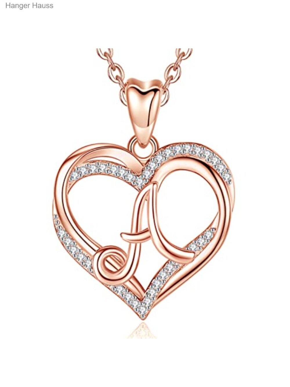 Rose Gold Plated Sterling Silver Initial Pendant Necklace with Cubic Zirconia,